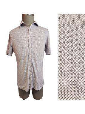 Hart Schaffner Marx White Purple Geometric Print Short Sleeve Shirt Medium